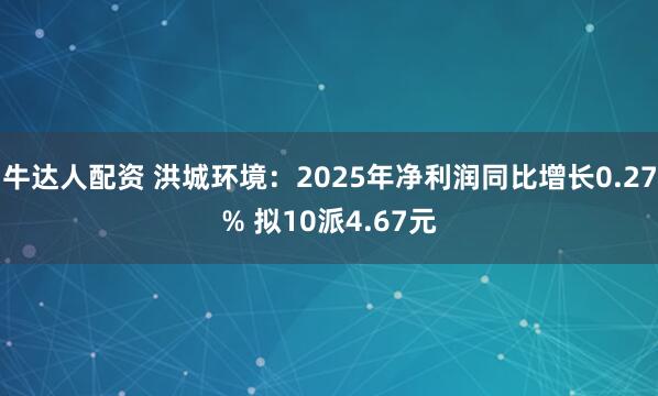 牛达人配资 洪城环境：2025年净利润同比增长0.27% 拟10派4.67元